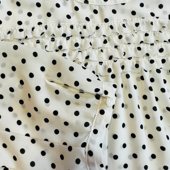 Elle White Black Polka Dot Ruffle Bodice Long Sleeve Sheer Chiffon Blouse M - Picture 5 of 9